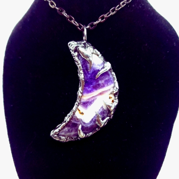 handmade Jewelry - Chevron amethyst moon crystal necklace handmade gothic fantasy metalwork